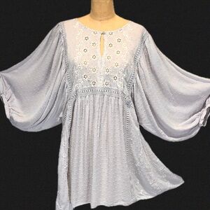 Dusty Lavender prairie cottage top eyelet lace balloon sleeves Swiss dot peasant